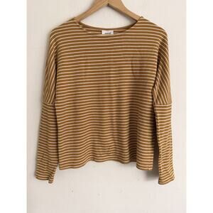Seed Heritage Mustard Yellow and White Striped Boat Neck Long Sleeve Top Small